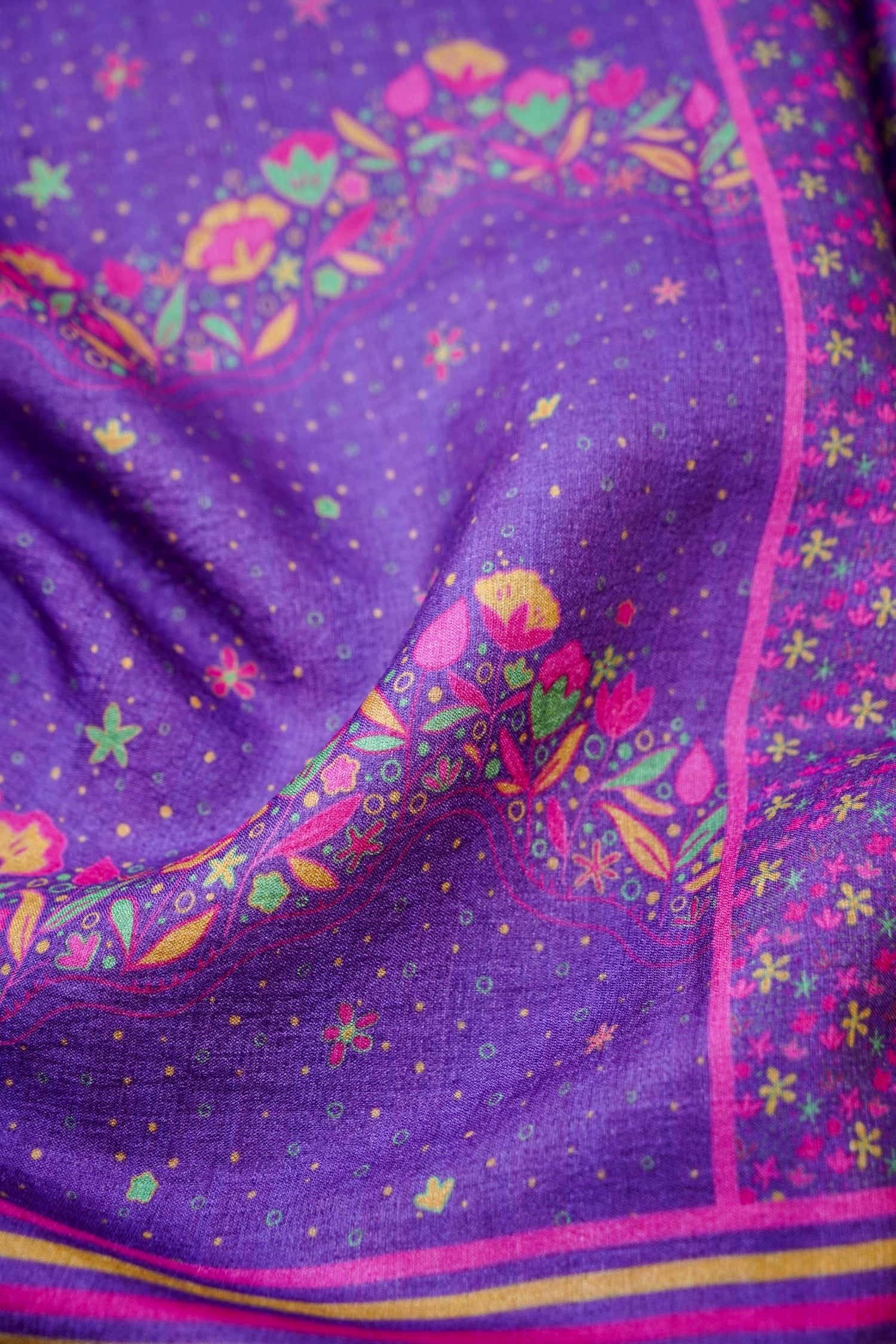 Iris Purple &amp; Pink Titli Print Tussar Saree - Khinkhwab