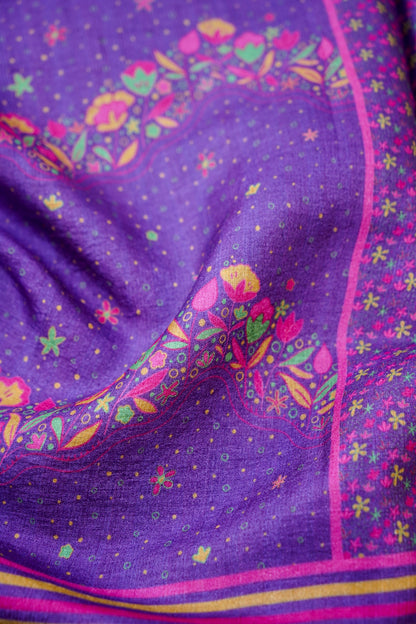 Iris Purple &amp; Pink Titli Print Tussar Saree - Khinkhwab