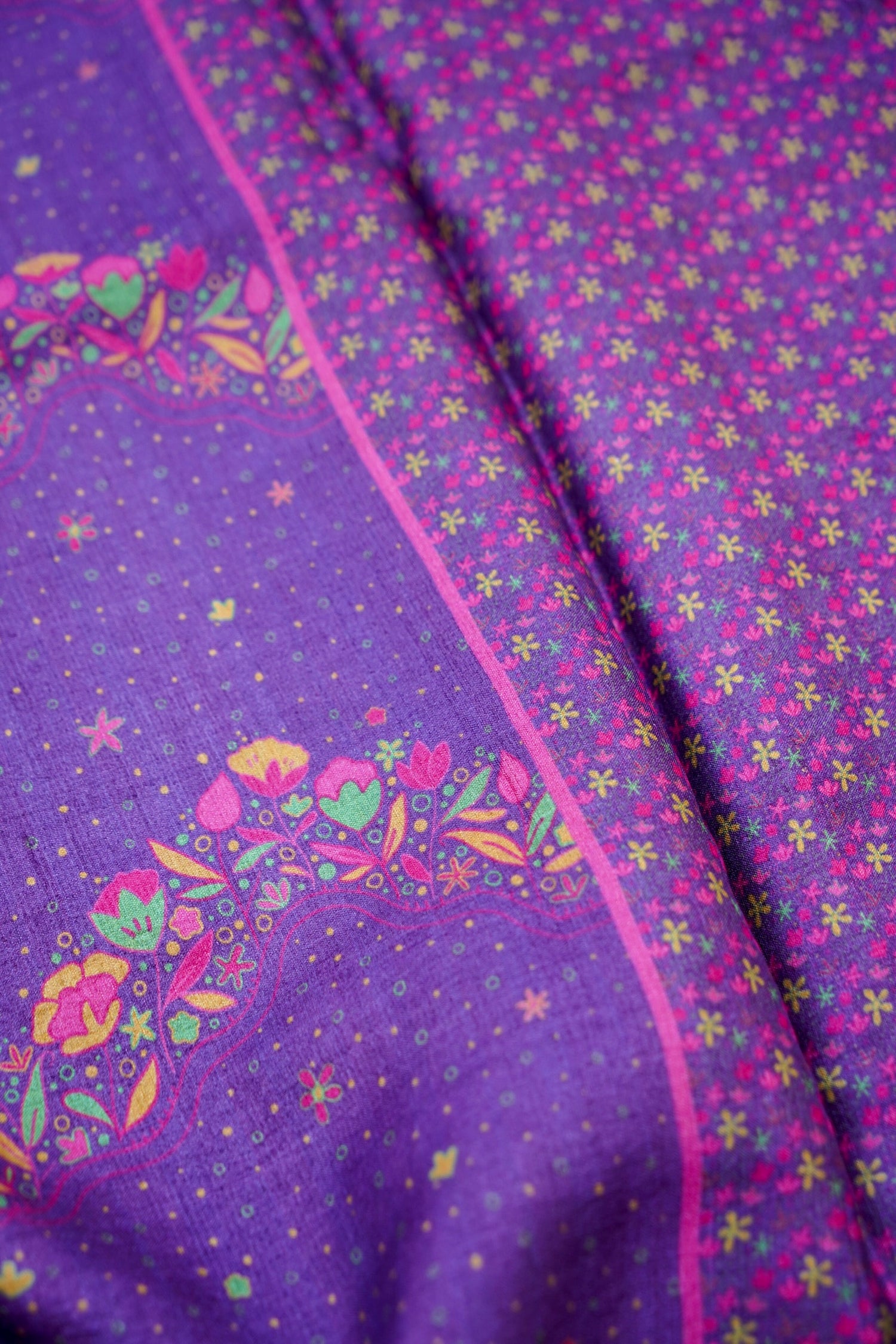 Iris Purple &amp; Pink Titli Print Tussar Saree - Khinkhwab