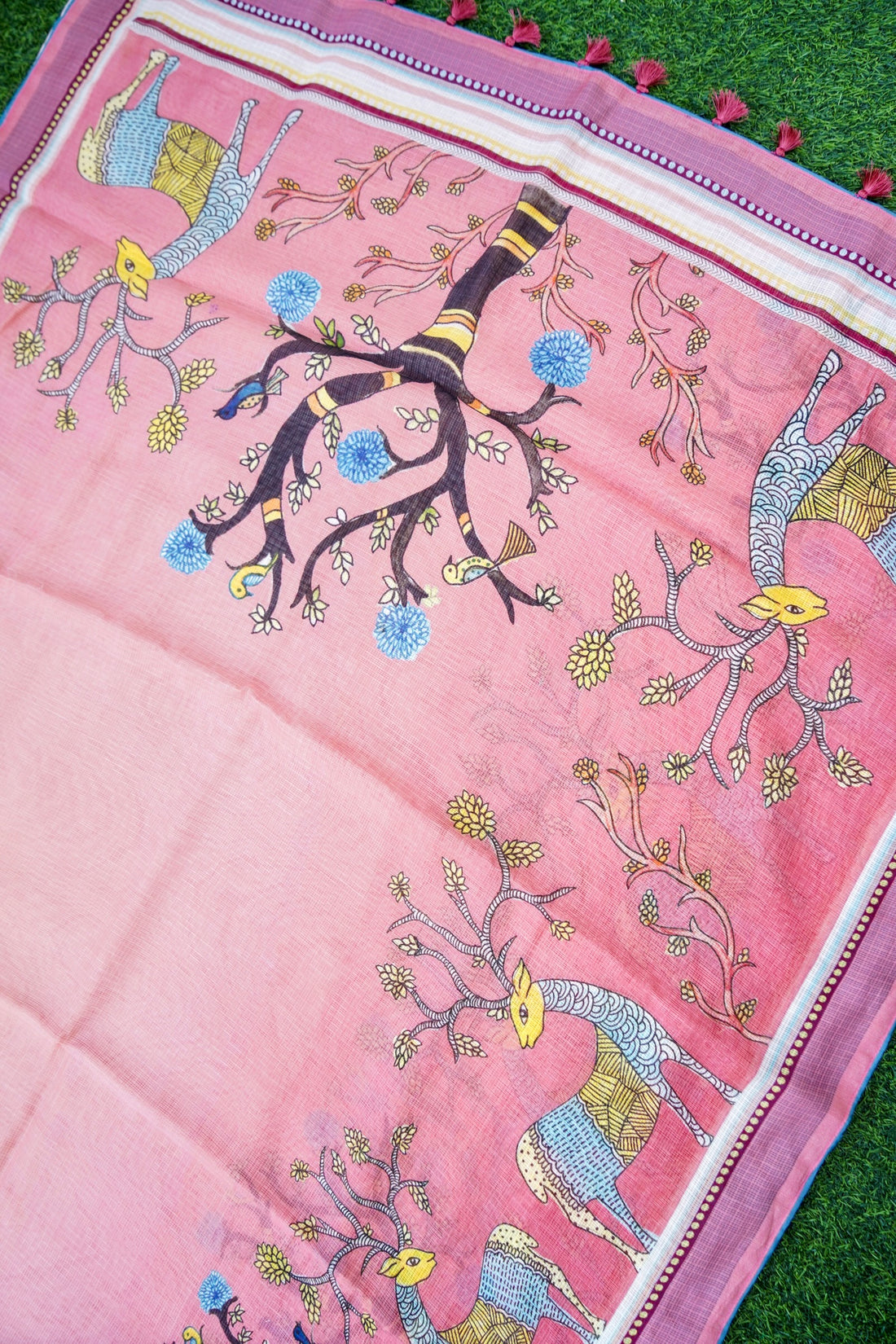 Kadamb Gond Print Kota Saree in Rose - Khinkhwab