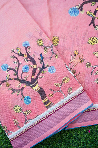 Kadamb Gond Print Kota Saree in Rose - Khinkhwab
