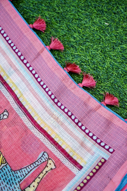 Kadamb Gond Print Kota Saree in Rose - Khinkhwab