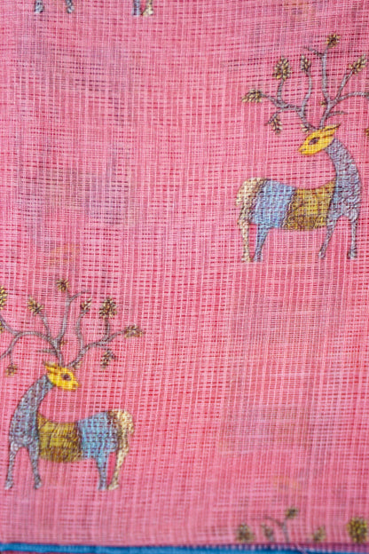 Kadamb Gond Print Kota Saree in Rose - Khinkhwab