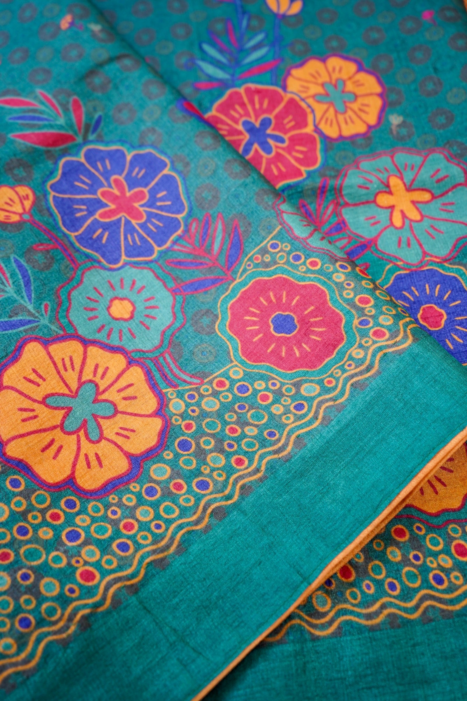 Jay Teal &amp; Multicolour Titli Print Tussar Saree - Khinkhwab