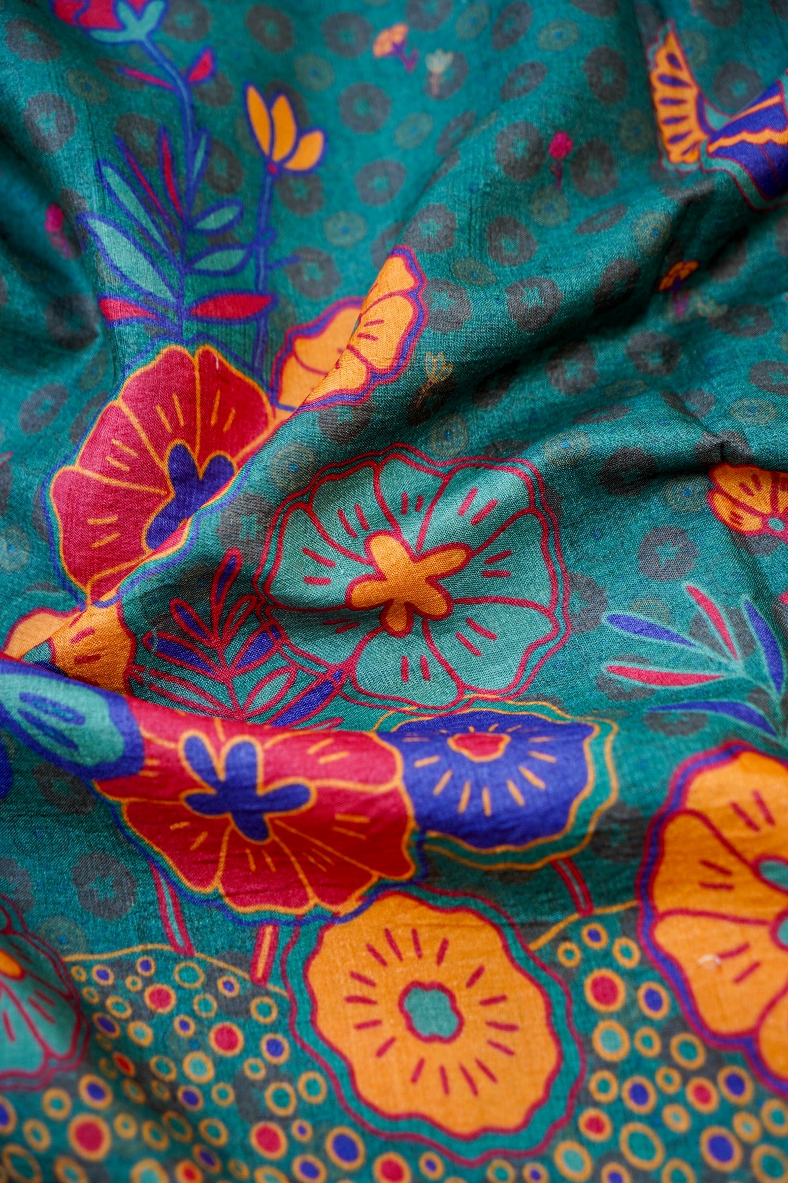 Jay Teal &amp; Multicolour Titli Print Tussar Saree - Khinkhwab