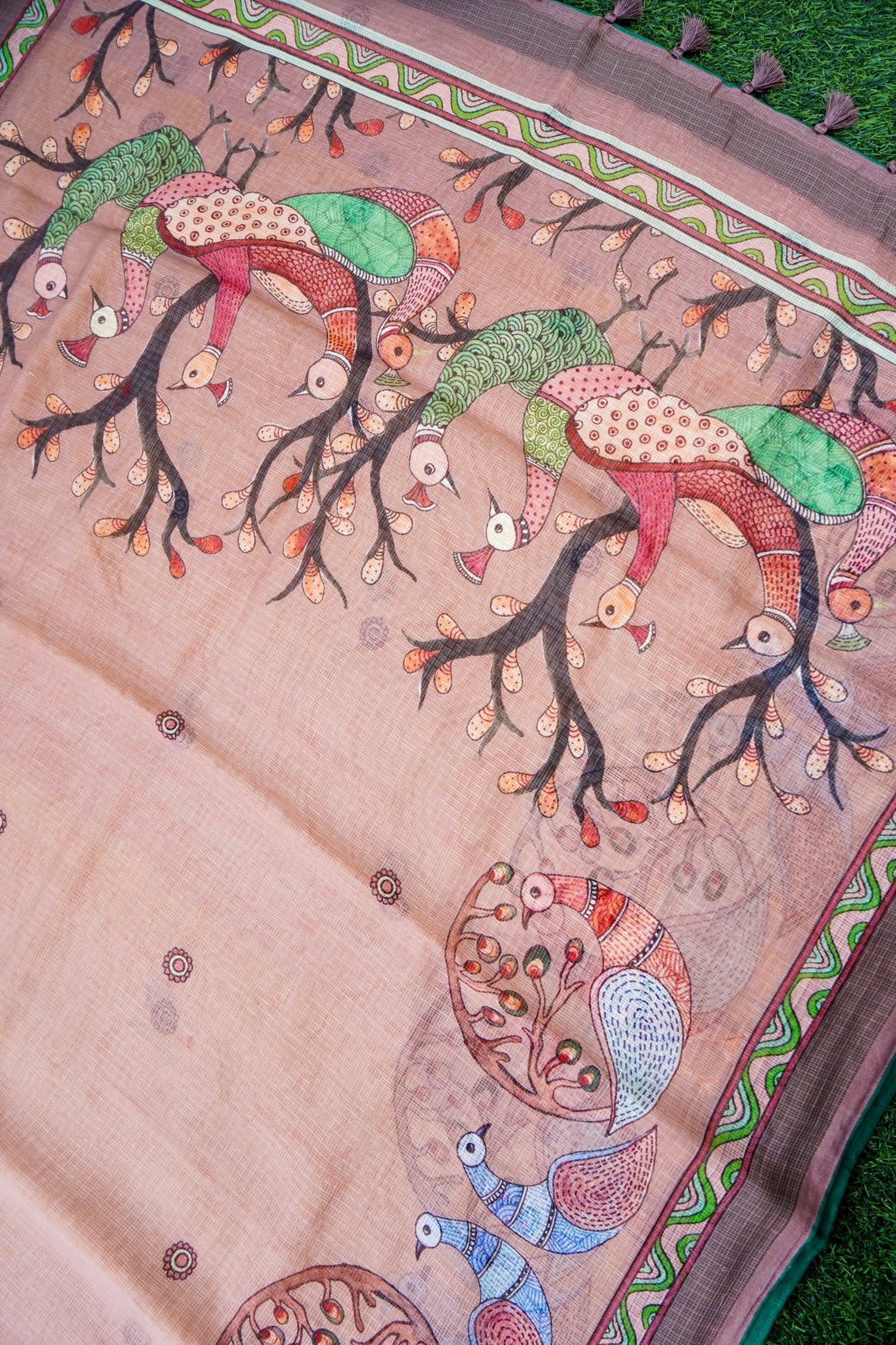 Palash Gond Print Kota Saree in Copper - Khinkhwab