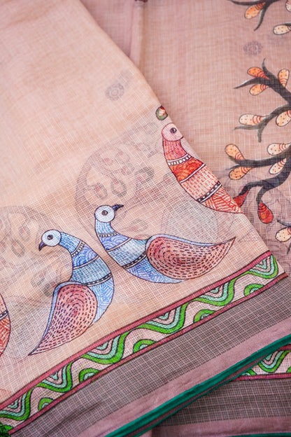 Palash Gond Print Kota Saree in Copper - Khinkhwab