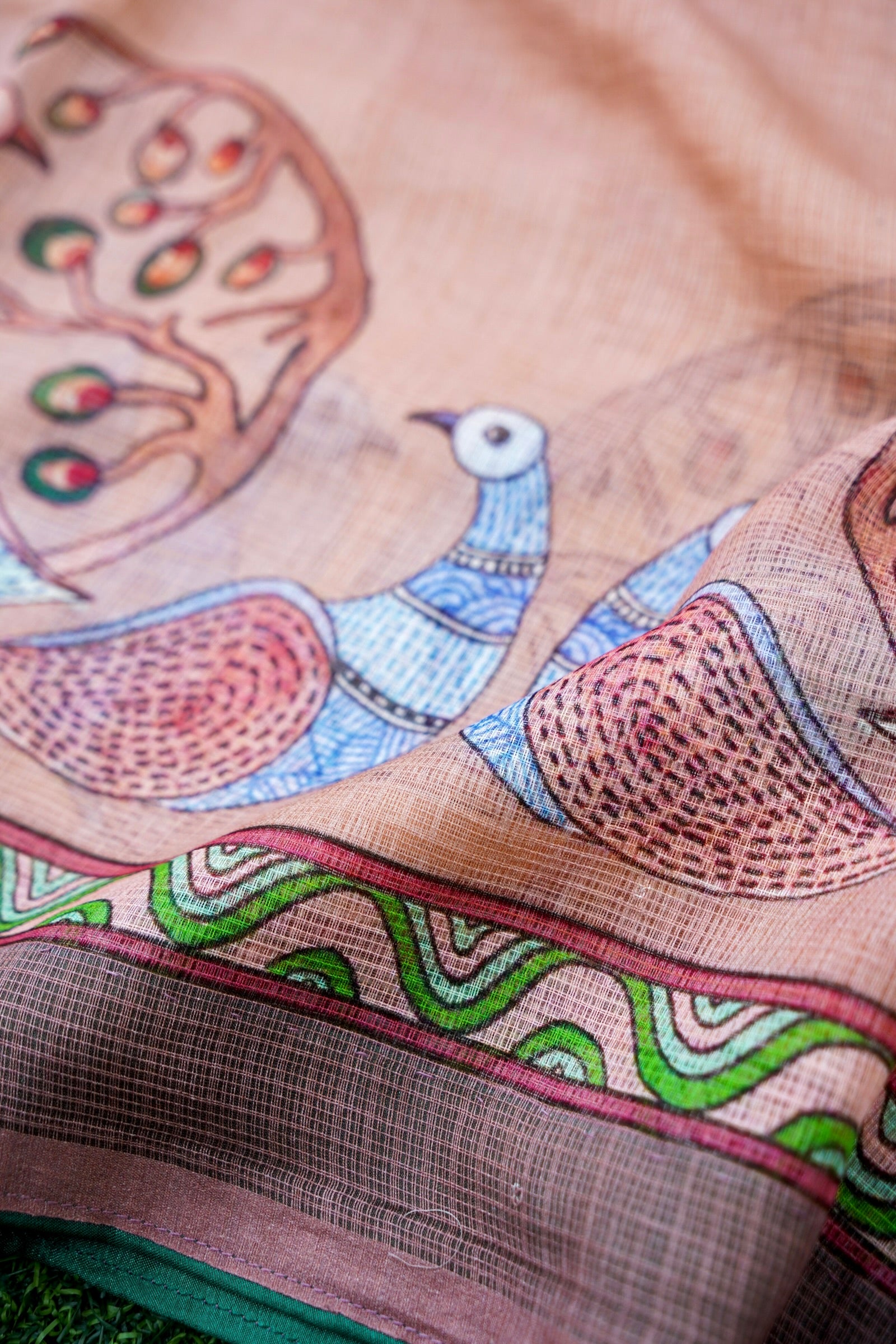 Palash Gond Print Kota Saree in Copper - Khinkhwab
