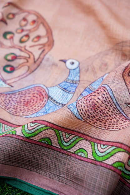 Palash Gond Print Kota Saree in Copper - Khinkhwab