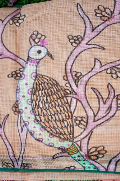 Palash Gond Print Kota Saree in Copper - Khinkhwab