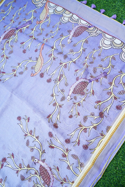Chakor Gond Print Kota Saree in Lavender - Khinkhwab