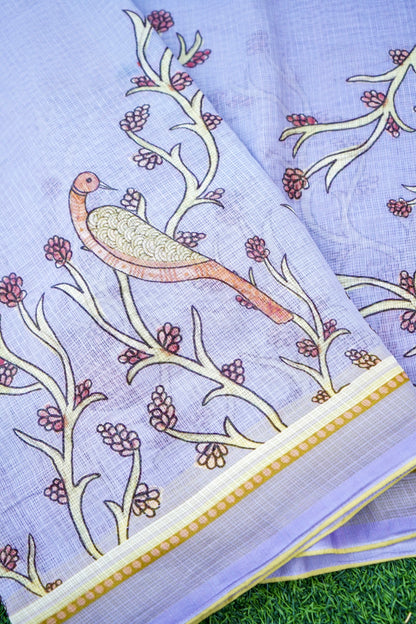 Chakor Gond Print Kota Saree in Lavender - Khinkhwab