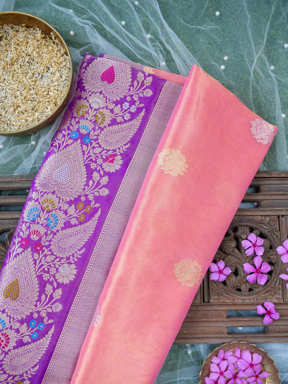 Banarasi Pure Silk Tissue Kadwa Handloom Saree | Peach - Khinkhwab