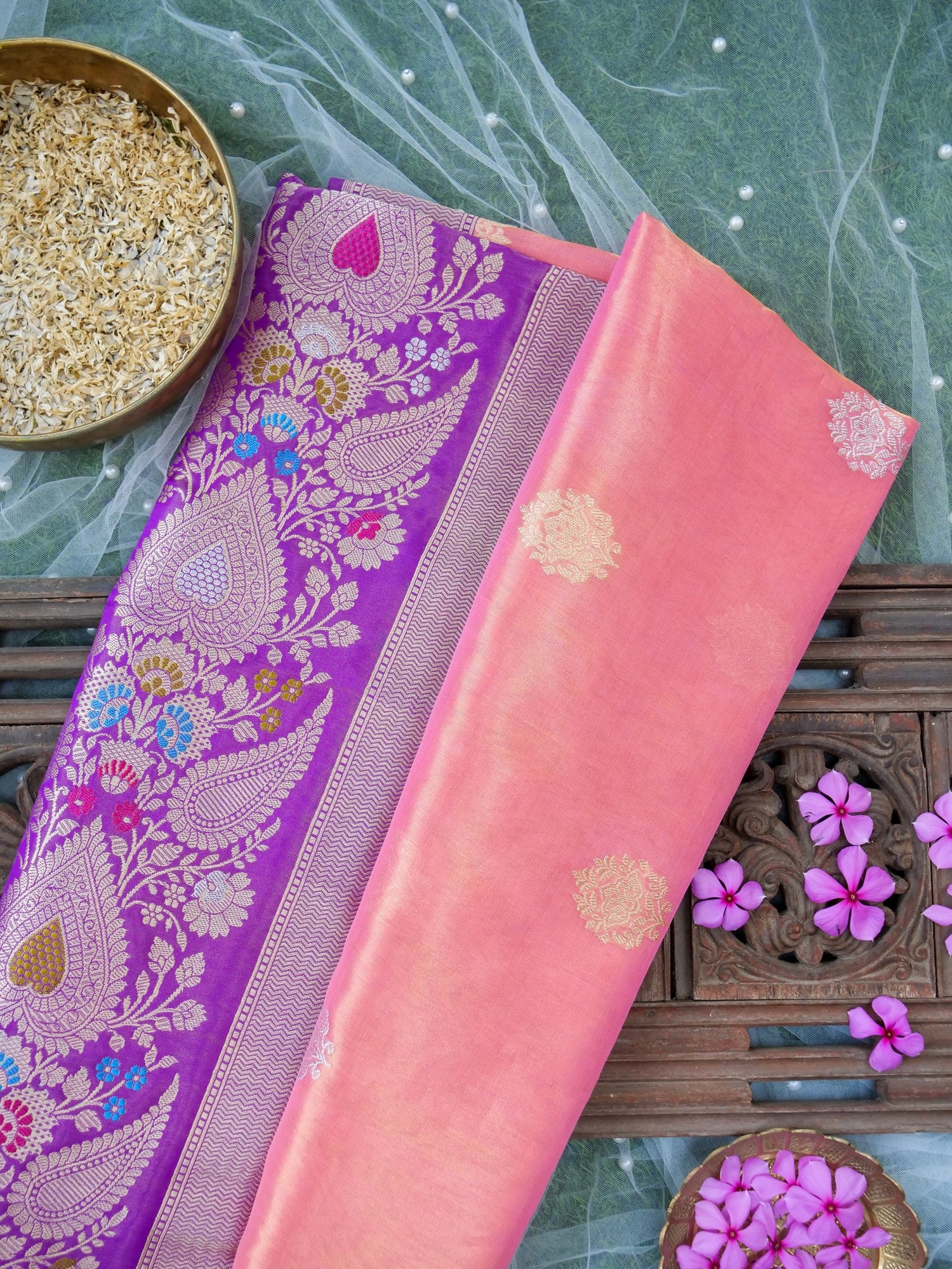 Banarasi Pure Silk Tissue Kadwa Handloom Saree | Peach - Khinkhwab