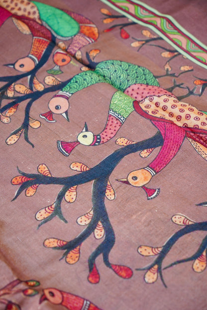 Palash Gond Print Tussar Saree in Copper - Khinkhwab