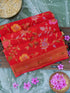 Banarasi Cotton Ektara Saree with Floral Vine Jaal | Red - Khinkhwab