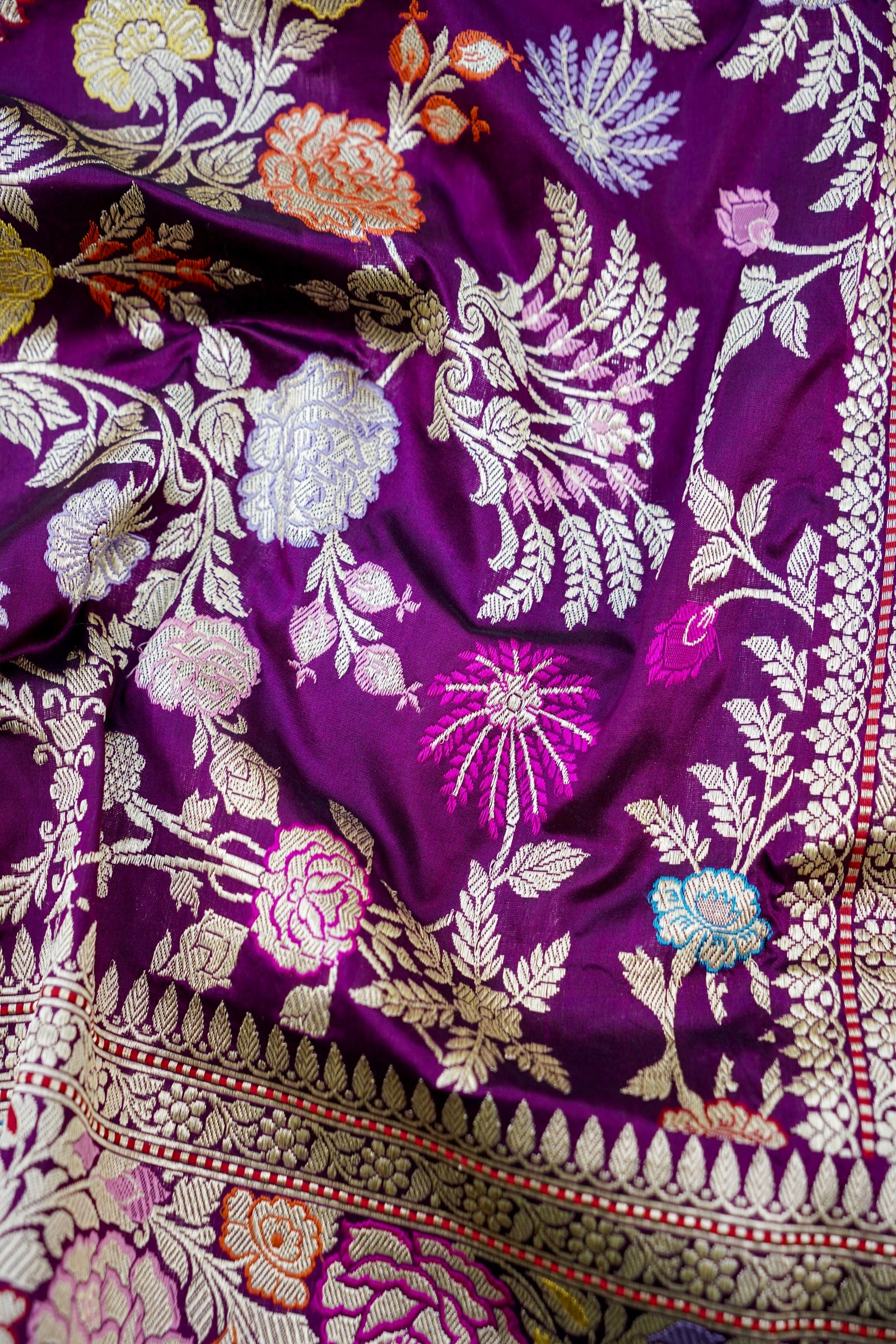 Banarasi Katan Silk Kadwa Jangla Meenakari Handwoven Saree in Deep Purple - Khinkhwab