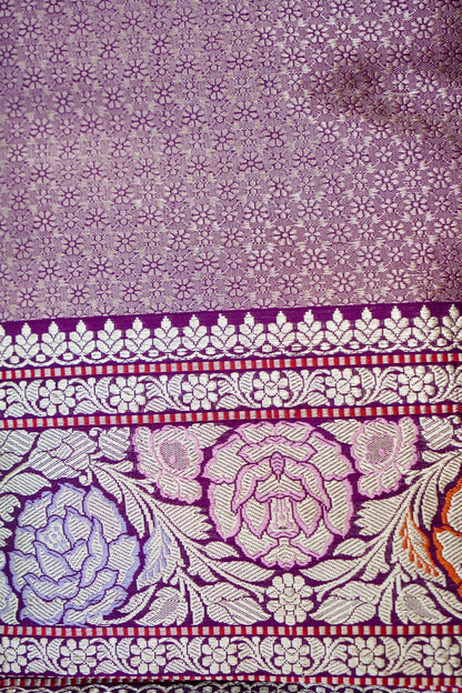 Banarasi Katan Silk Kadwa Jangla Meenakari Handwoven Saree in Deep Purple - Khinkhwab