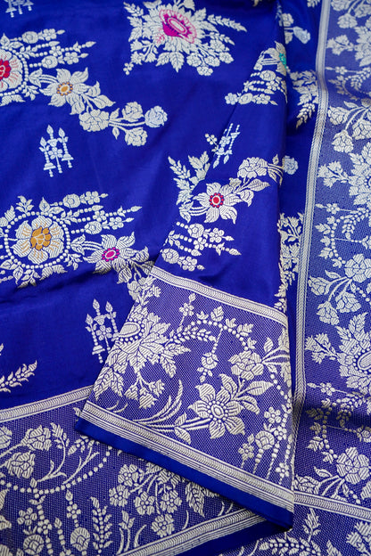 Banarasi Katan Silk Kadwa Jangla Handwoven Saree in Royal Blue - Khinkhwab