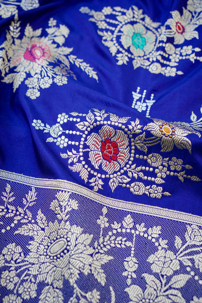 Banarasi Katan Silk Kadwa Jangla Handwoven Saree in Royal Blue - Khinkhwab