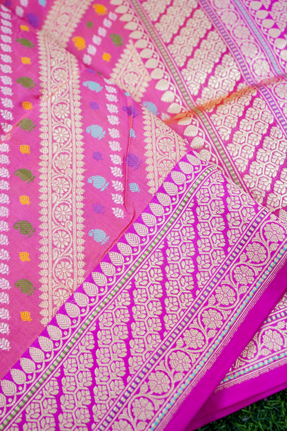 Banarasi Katan Silk Kadwa Handwoven Saree in Rose Pink - Khinkhwab
