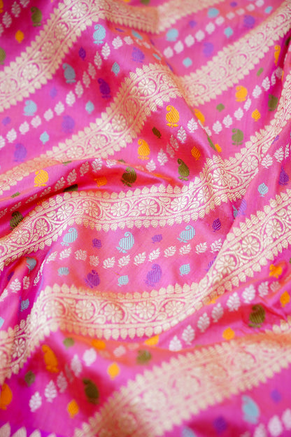 Banarasi Katan Silk Kadwa Handwoven Saree in Rose Pink - Khinkhwab