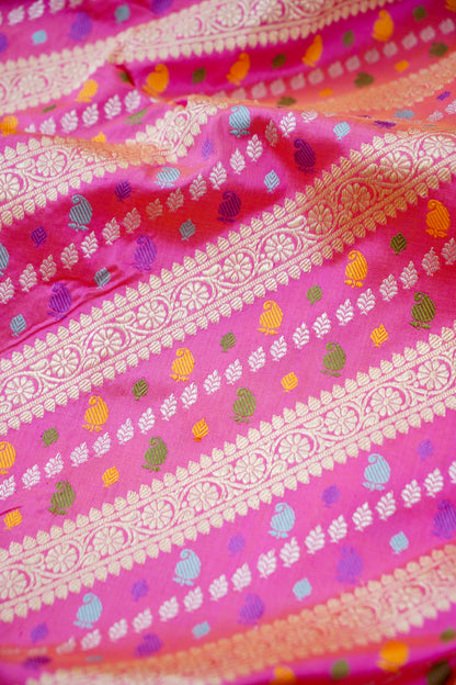 Banarasi Katan Silk Kadwa Handwoven Saree in Rose Pink - Khinkhwab