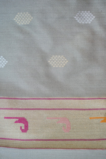 Banarasi Katan Silk Ektara Real Zari Handwoven Saree in Silver Grey - Khinkhwab