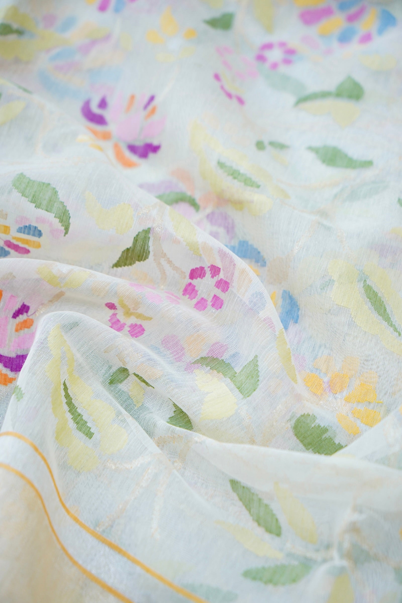 Banarasi Cotton Jamdani Real Zari Handwoven Saree in White - Khinkhwab