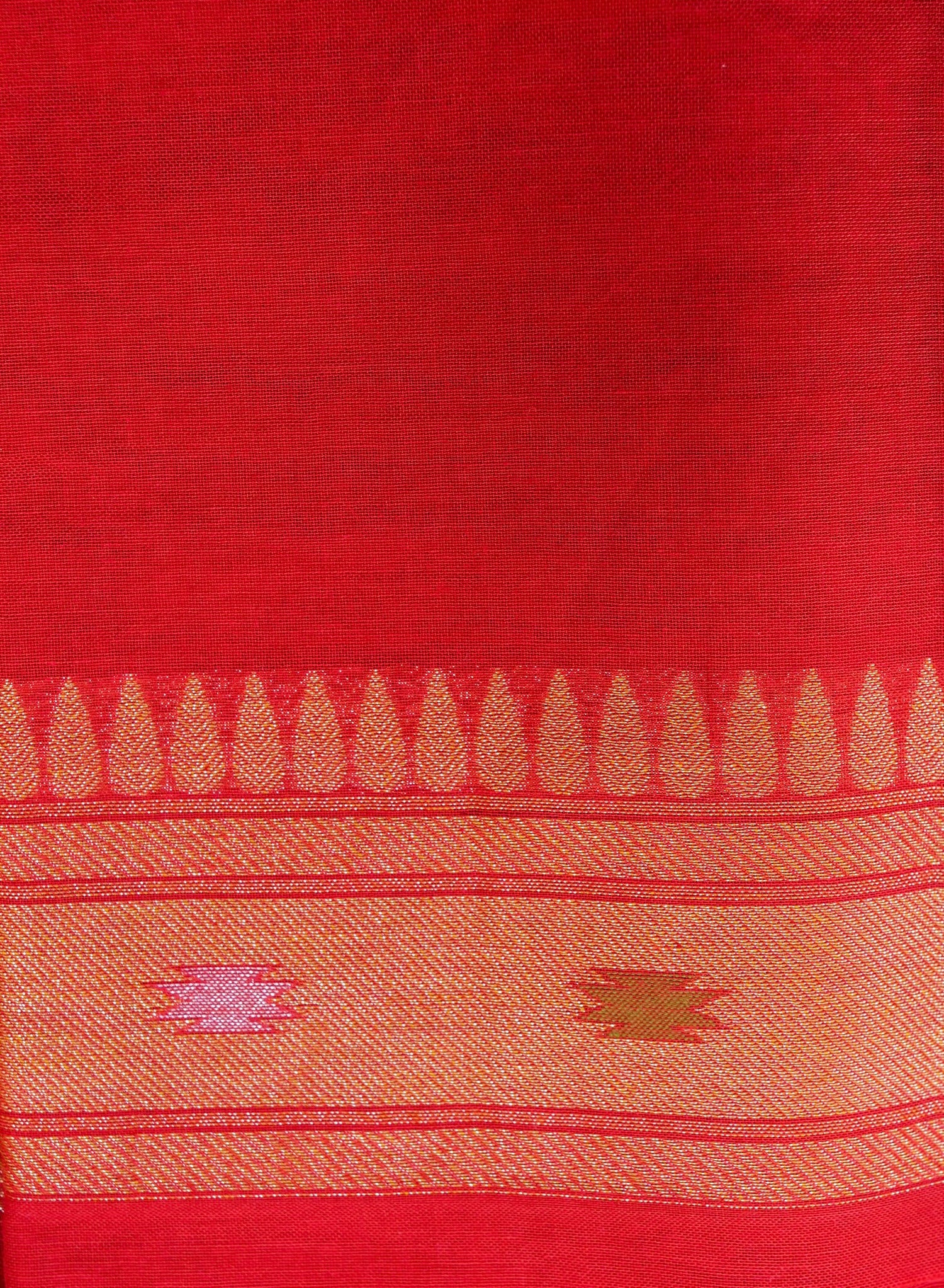 Banarasi Cotton Ektara Saree with Floral Vine Jaal | Red - Khinkhwab