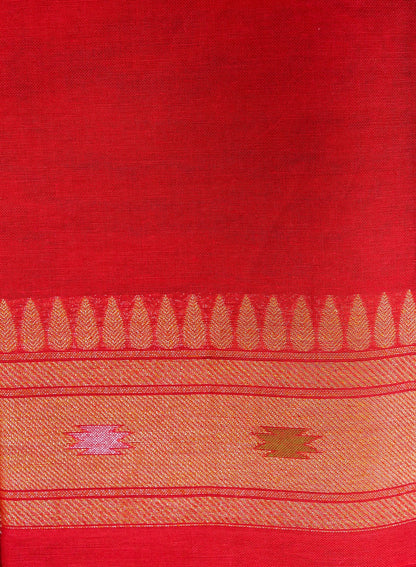 Banarasi Cotton Ektara Saree with Floral Vine Jaal | Red - Khinkhwab