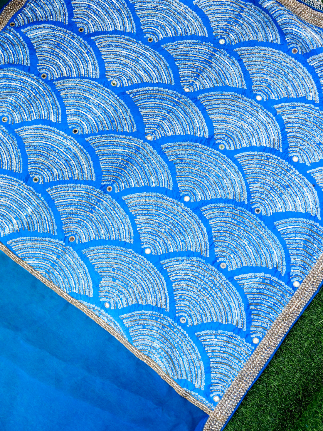Organza Saree with Gajji Silk Bandhani Sequin Pallu | Royal Blue - Khinkhwab