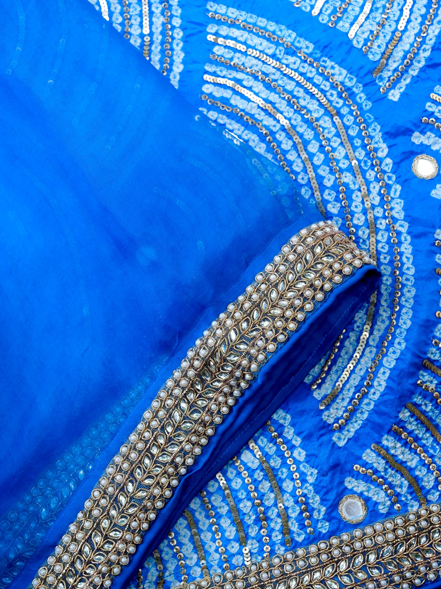 Organza Saree with Gajji Silk Bandhani Sequin Pallu | Royal Blue - Khinkhwab