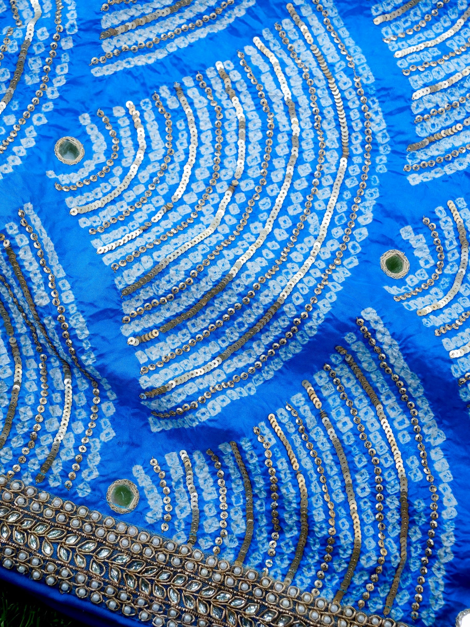 Organza Saree with Gajji Silk Bandhani Sequin Pallu | Royal Blue - Khinkhwab