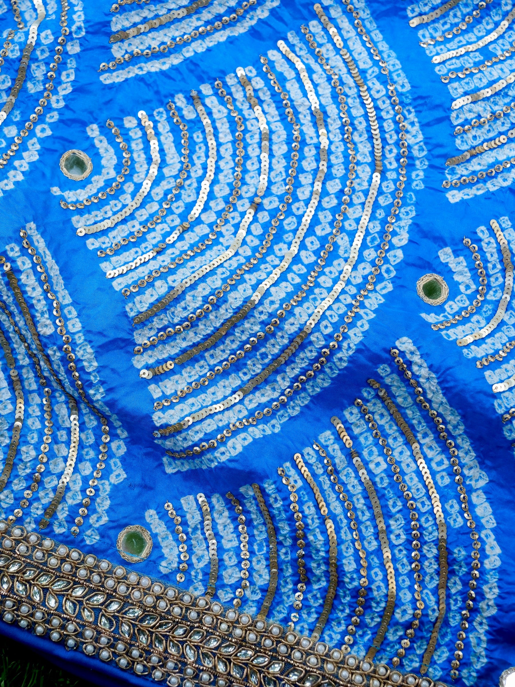 Organza Saree with Gajji Silk Bandhani Sequin Pallu | Royal Blue - Khinkhwab