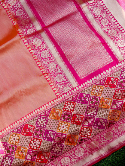 Banarasi Pure Silk Tissue Saree with Patola Border | Peach - Khinkhwab