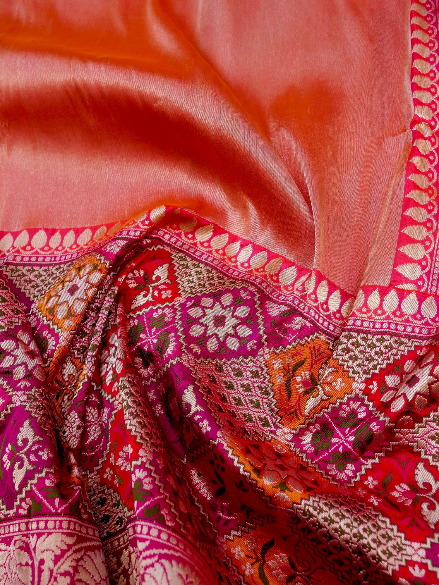 Banarasi Pure Silk Tissue Saree with Patola Border | Peach - Khinkhwab