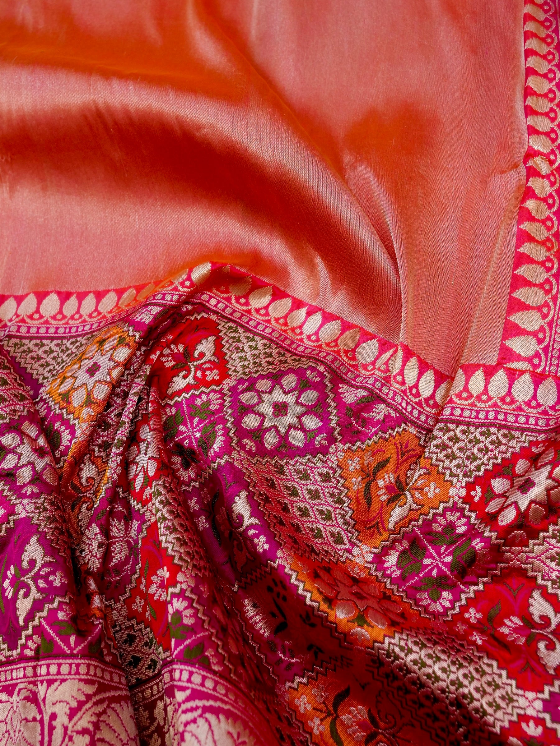 Banarasi Pure Silk Tissue Saree with Patola Border | Peach - Khinkhwab