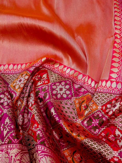 Banarasi Pure Silk Tissue Saree with Patola Border | Peach - Khinkhwab