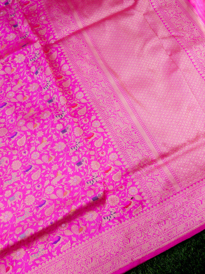 Handloom Banarasi Katan Silk Shikargah Saree | Pink - Khinkhwab