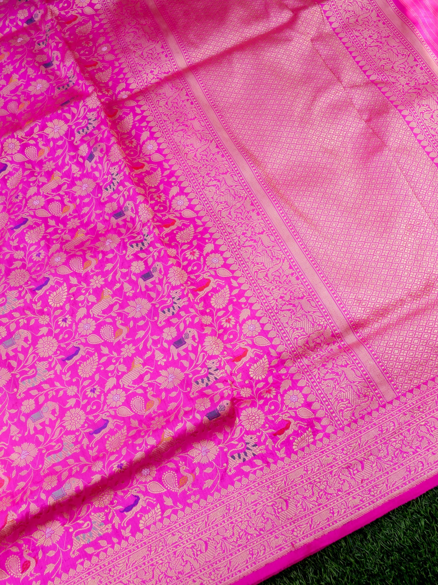 Handloom Banarasi Katan Silk Shikargah Saree | Pink - Khinkhwab