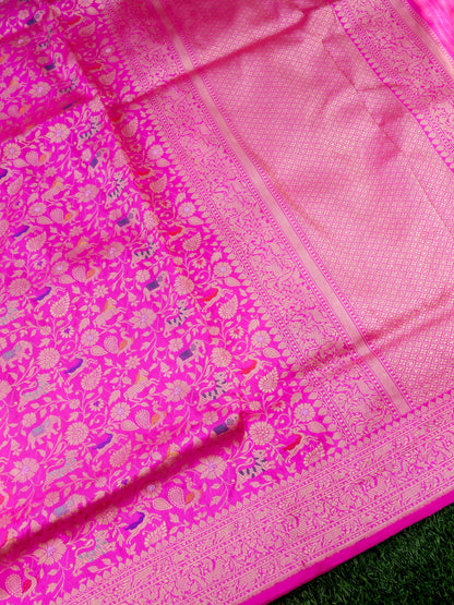 Handloom Banarasi Katan Silk Shikargah Saree | Pink - Khinkhwab