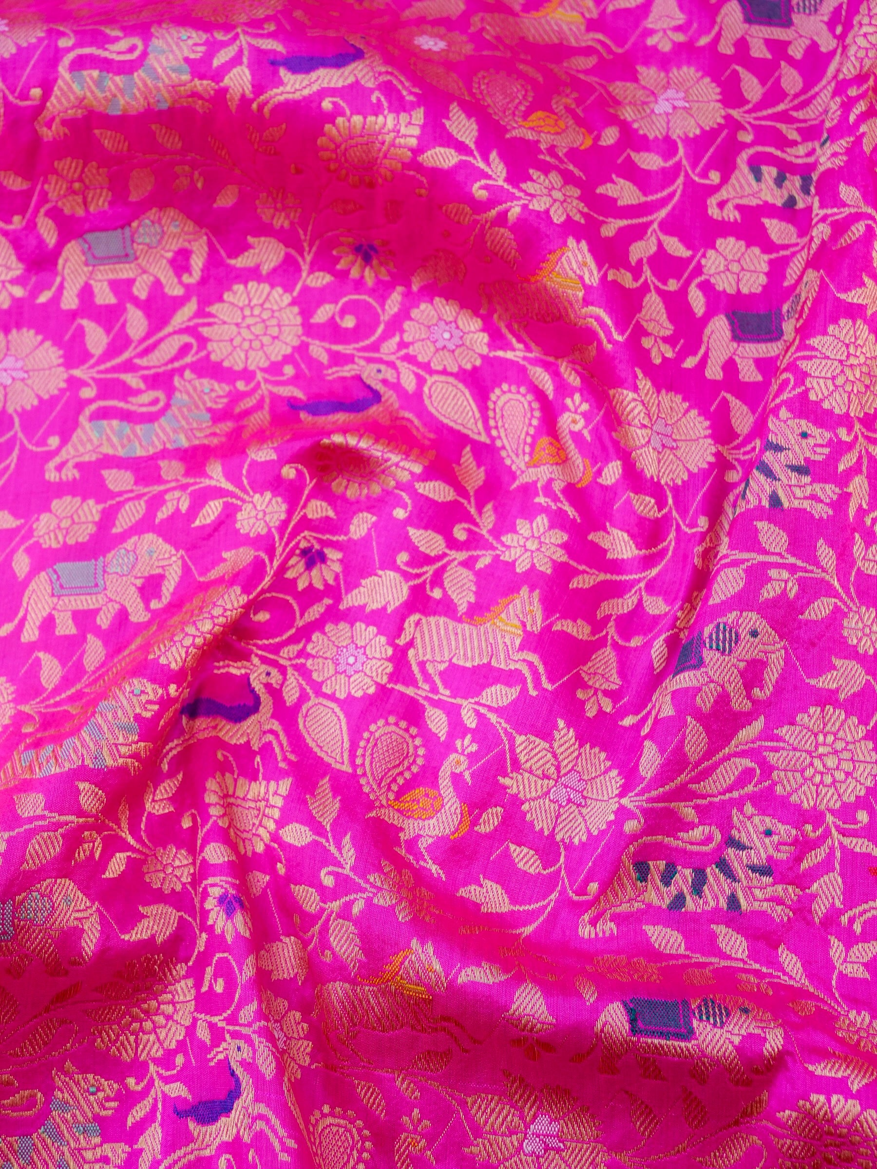 Handloom Banarasi Katan Silk Shikargah Saree | Pink - Khinkhwab