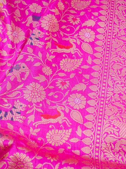 Handloom Banarasi Katan Silk Shikargah Saree | Pink - Khinkhwab