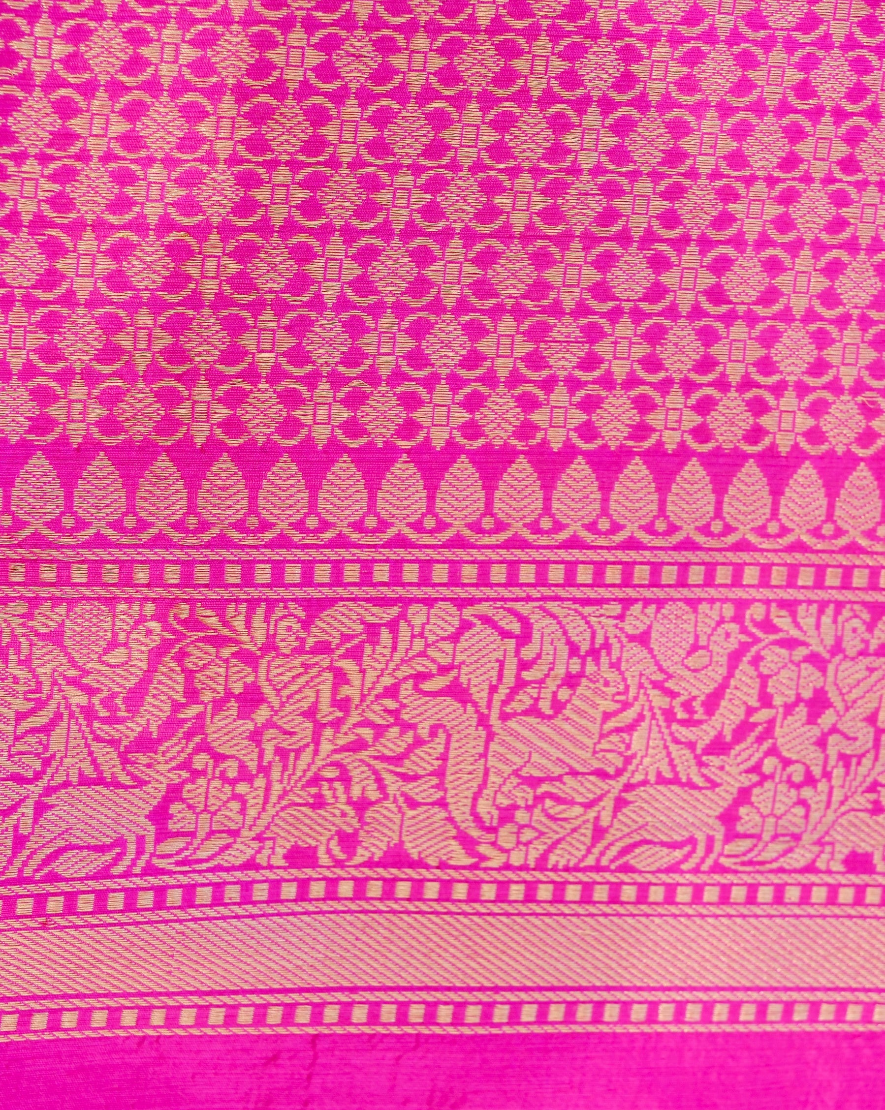 Handloom Banarasi Katan Silk Shikargah Saree | Pink - Khinkhwab