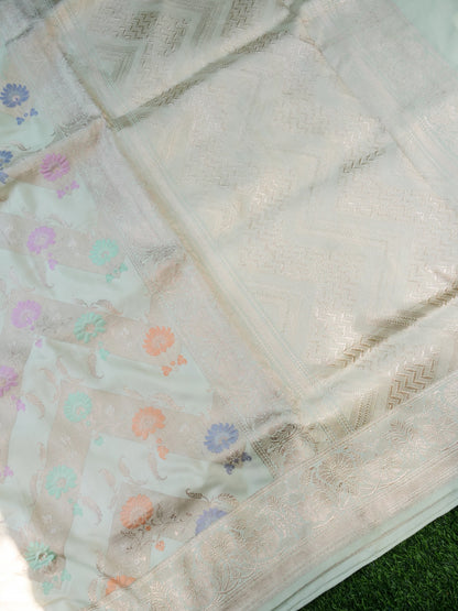 Banarasi Silk Kadwa Floral Jaal Handloom Saree | Mint - Khinkhwab