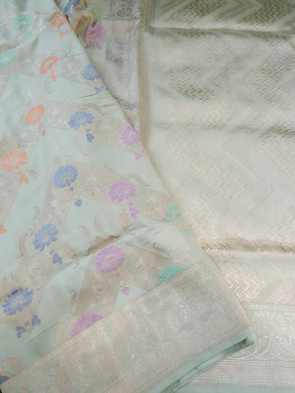 Banarasi Silk Kadwa Floral Jaal Handloom Saree | Mint - Khinkhwab