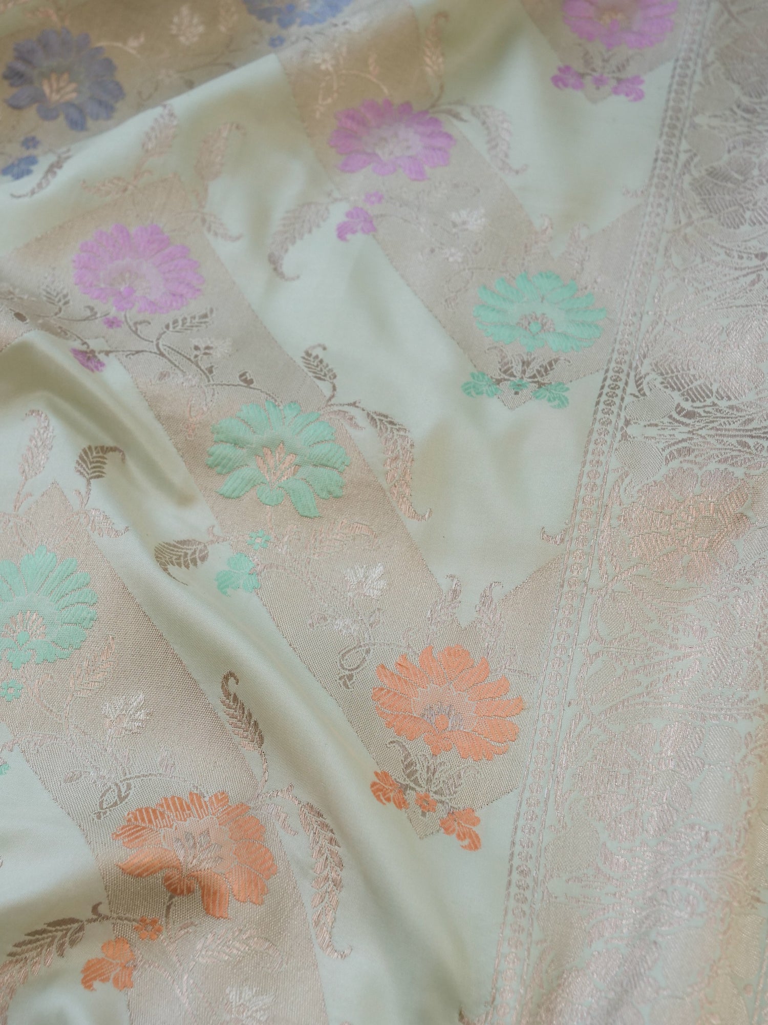 Banarasi Silk Kadwa Floral Jaal Handloom Saree | Mint - Khinkhwab