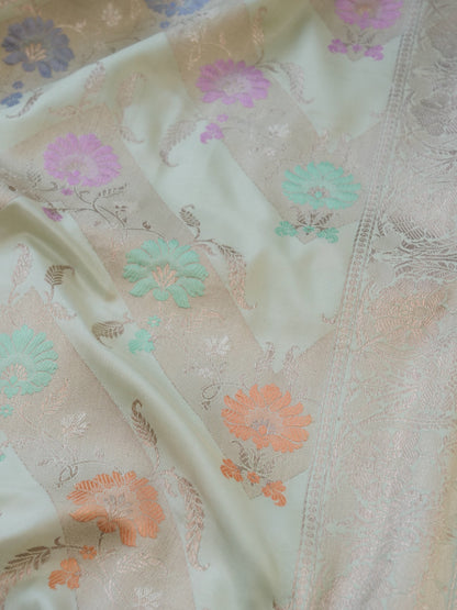 Banarasi Silk Kadwa Floral Jaal Handloom Saree | Mint - Khinkhwab