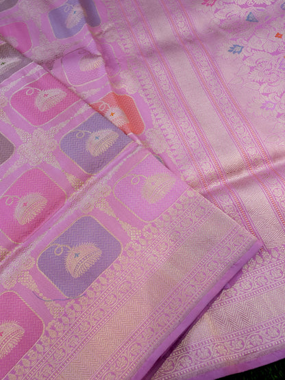 Banarasi Silk Kadwa Rangkat Handloom Saree | Pink - Khinkhwab